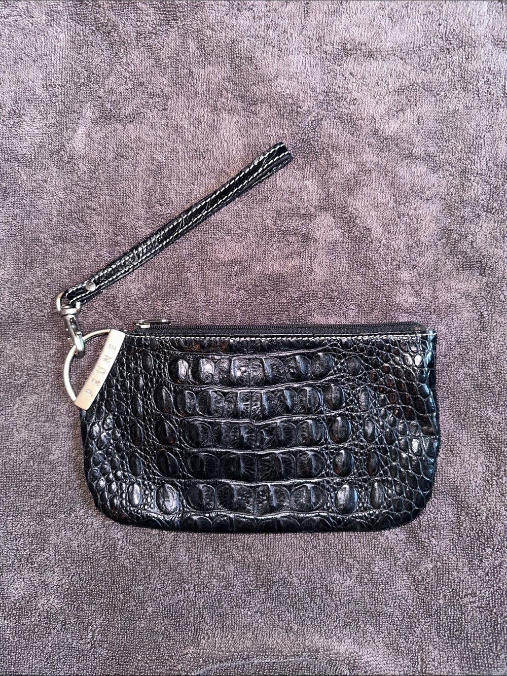 Prune Black Croc-Embossed Wristlet Card Holder
